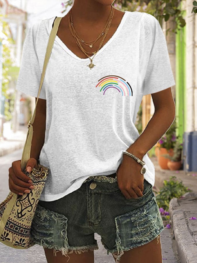 Women's Casual Pride Month Printed V-Neck Short Sleeve T-Shirt