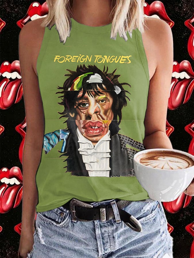 Retro Foreign Tongues Print Tops Tank
