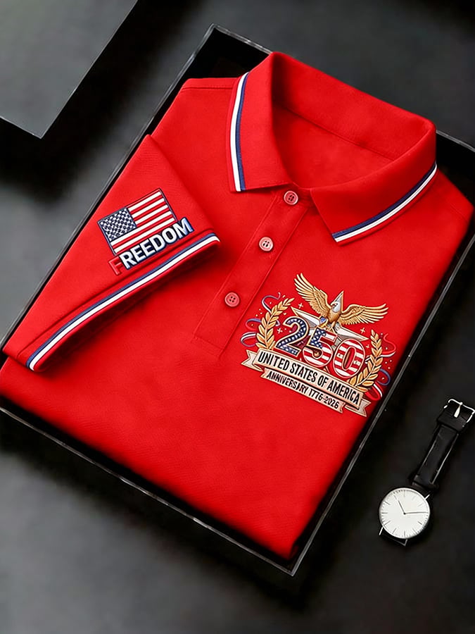 Men's Retro 250th Anniversary of the United States Print Independence Day Cross Print Polo Shirt