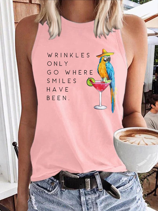 Retro Wrinkles Only Go Where Smiles Have Been Print Tops Tank