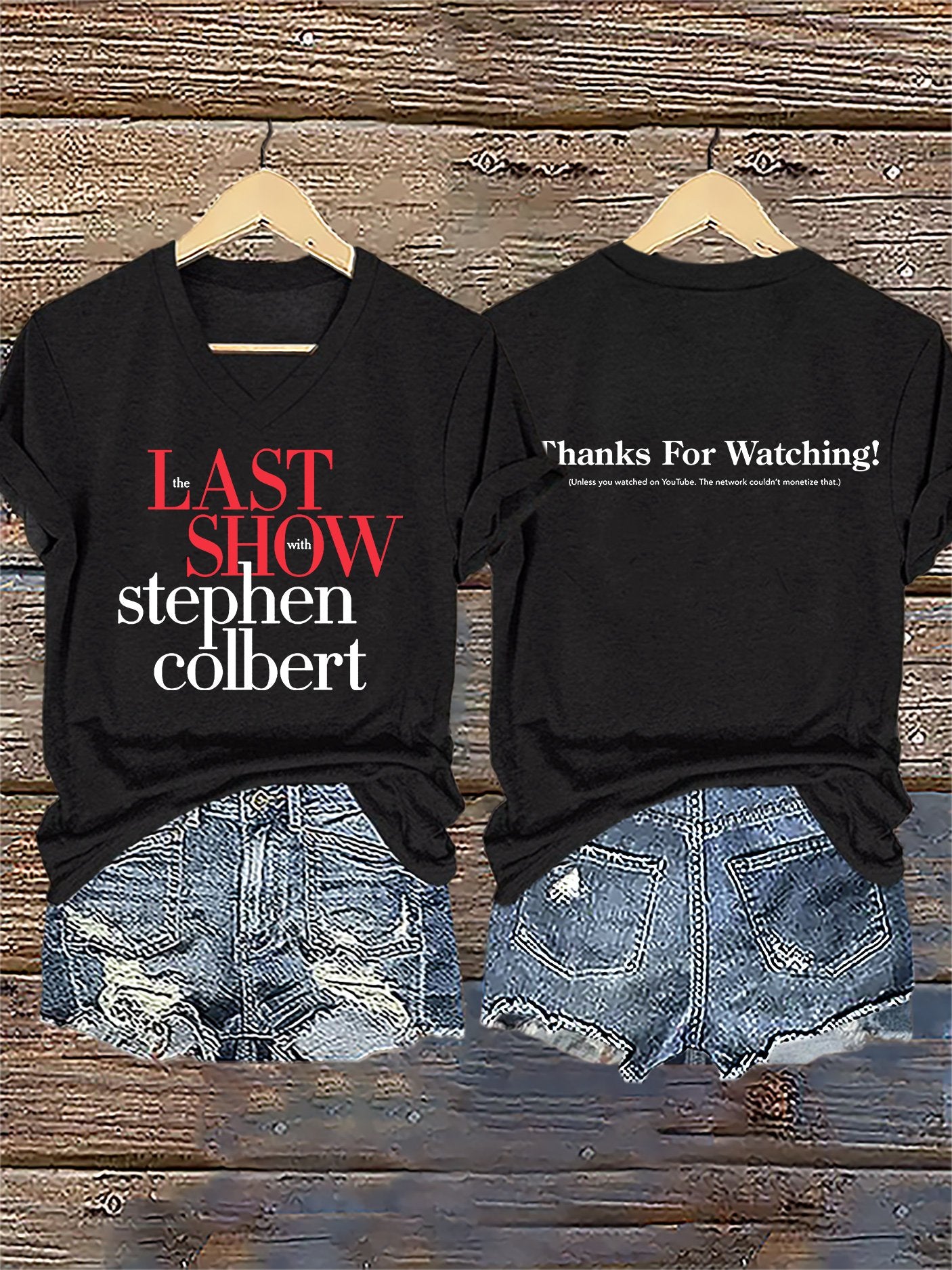 V-Neck Retro Last Show Print T-Shirt