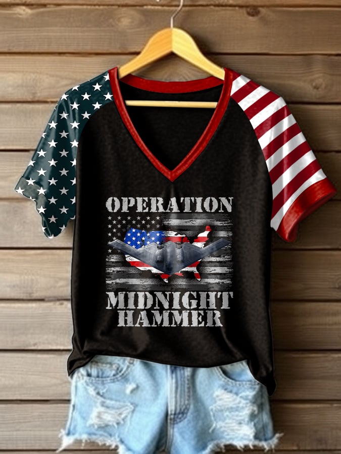 Women's "Operation Midnight Hammer" V-neck Raglan Short Sleeve T-Shirt