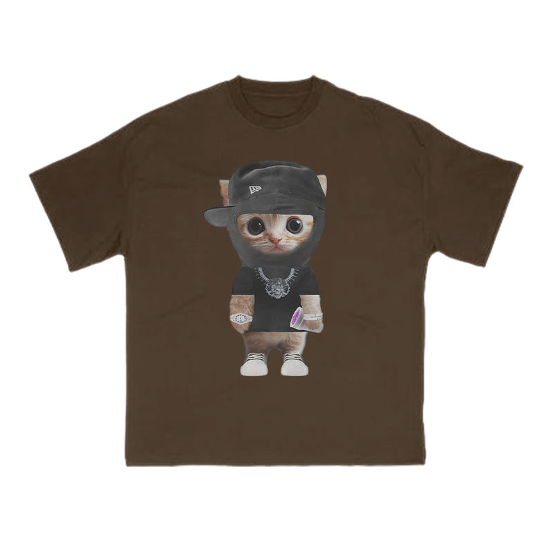Unisex Street Style Cat Print T-shirt