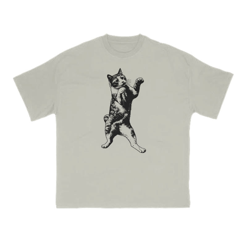 Funny Fighting Cat Print T-shirt