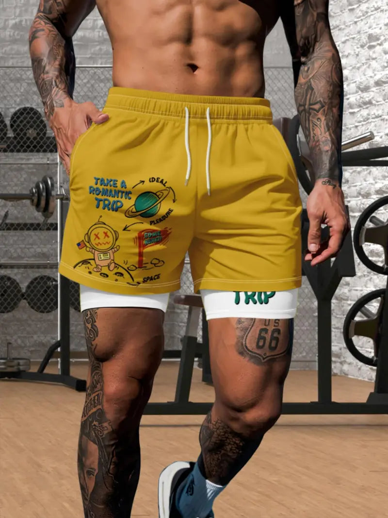 Unisex Alien Spaceship Print Casual Wear Shorts