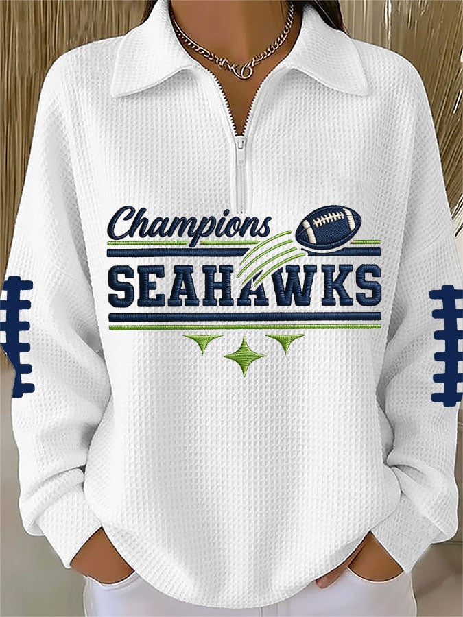 Women's Football Print Waffle Zip-Up Top