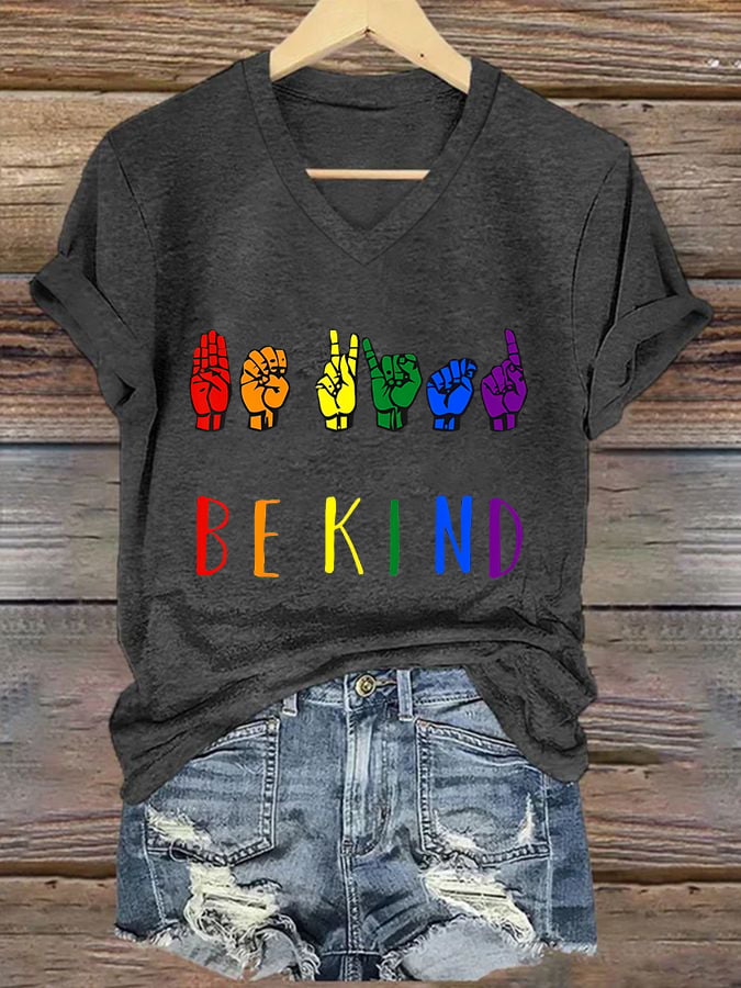 Women's LGBT Pride Month Rainbow Colors Be Kind Printed Short Sleeve T-Shirt