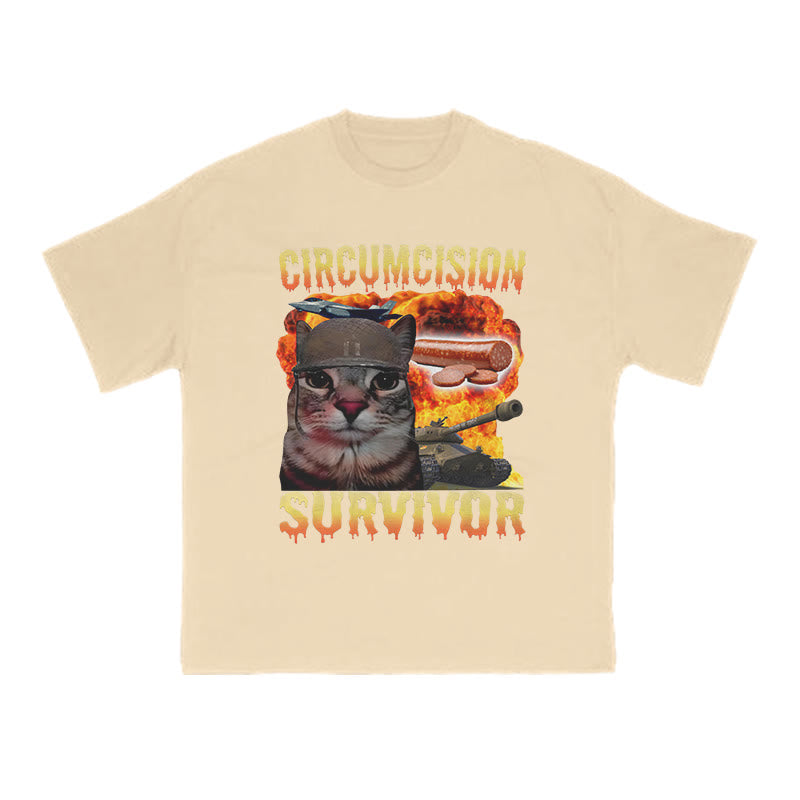 Unisex Circumcision Survivor Meme Cat Print T-shirt