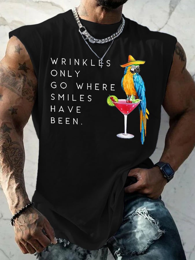 Retro Men's Wrinkles Only Go Where Smiles Have Been Print Tops Tank