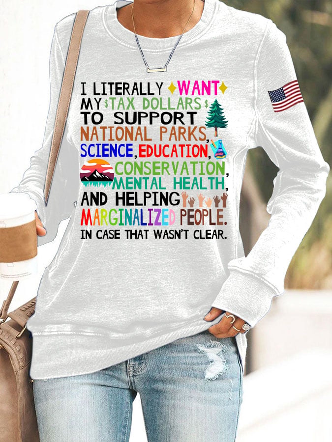 Women's Support National Parks Print Round Neck Sweatshirt