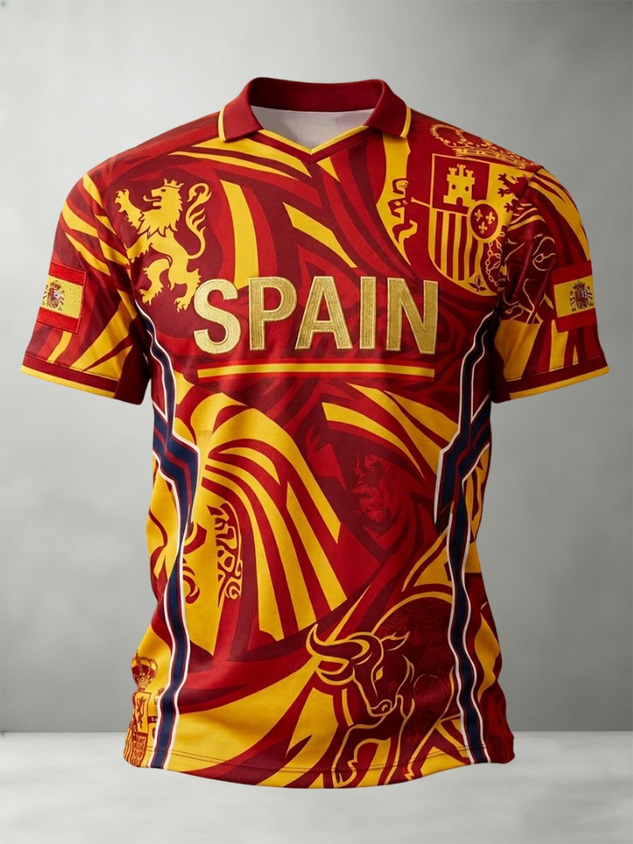 Men's Spain Soccer Team Fan Print Short-Sleeve Sports T-Shirt