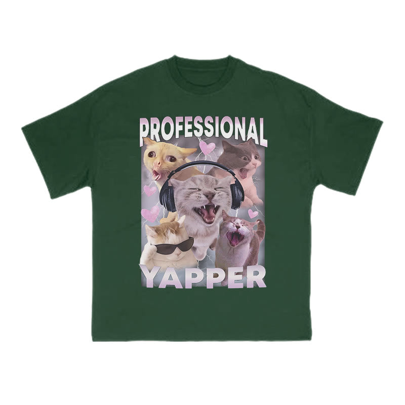 Unisex Professional Yapper Cat Print T-shirt