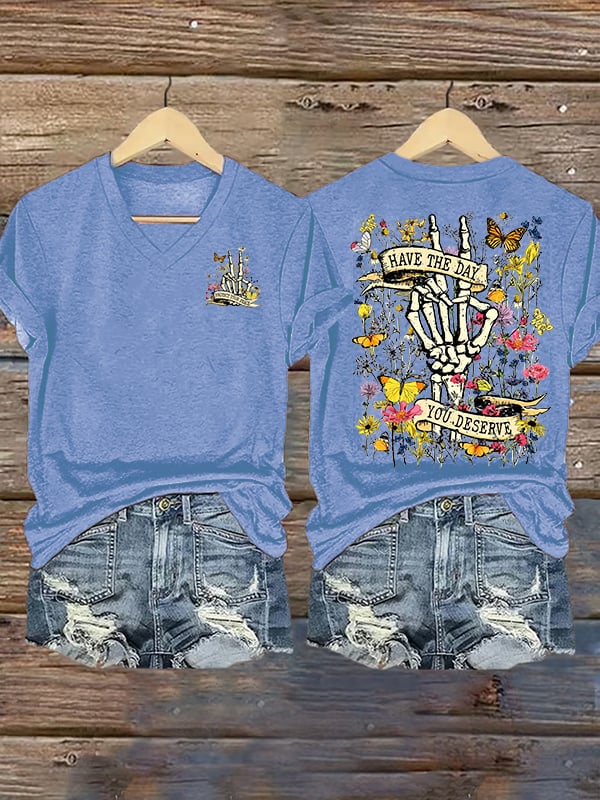 Women's Flower skull hand gesture Of WDNC Club We Do Not Care Menopause Perimenopause Print T-Shirt