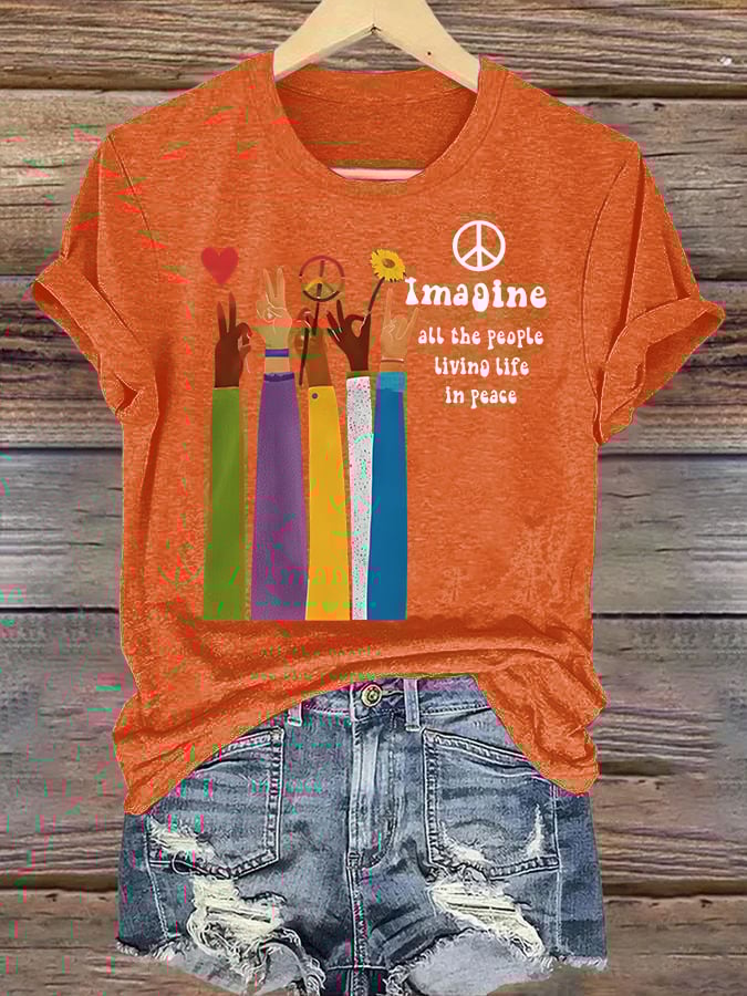 Women's Raised Hand Print Imagine Lyrics T-Shirt