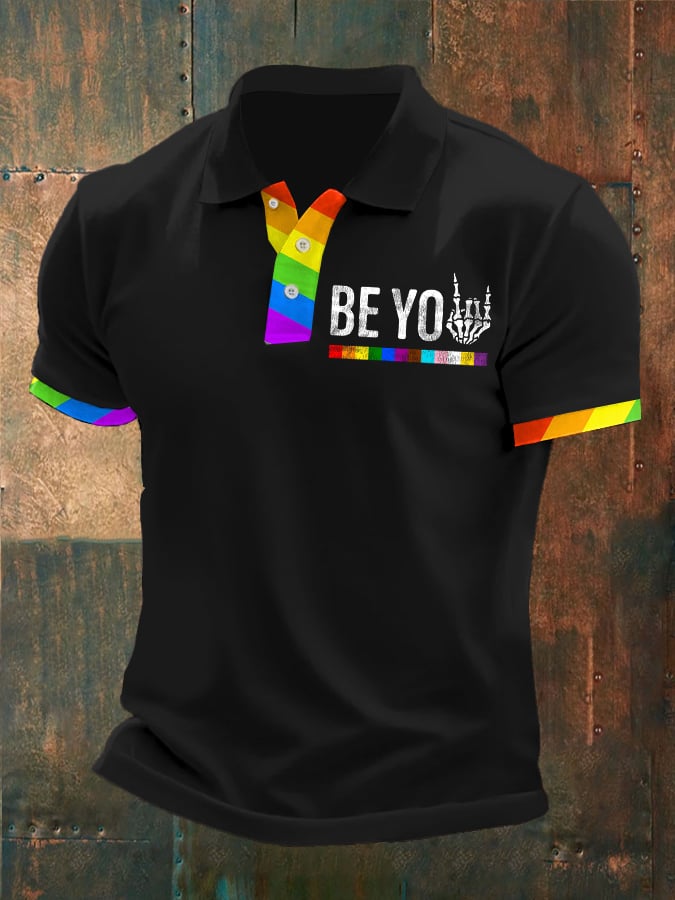Man's Be You Rainbow Pride Stripes Printed POLO Shirt