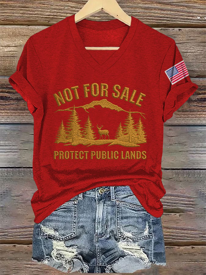 V-Neck Retro Resist Not For Sale Protect Public Lands Print T-Shirt