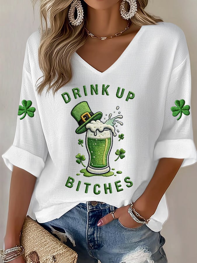 Women's Drink Up St Patrick's Day Print Top