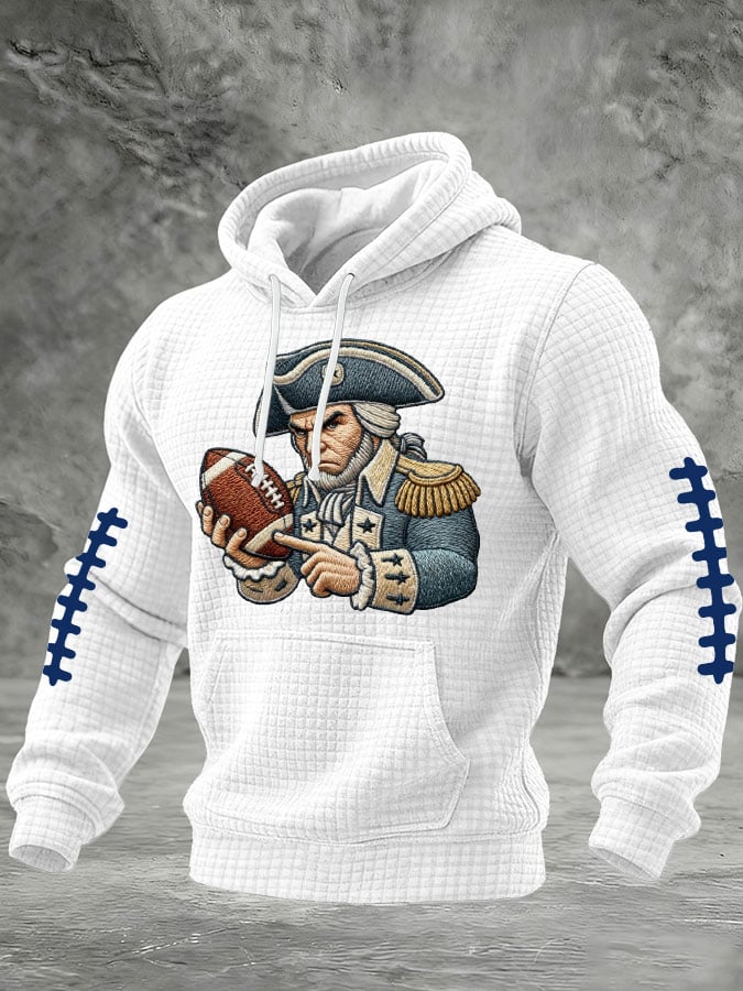 Men's Football Print Checkered Fabric Hooded Sweatshirt