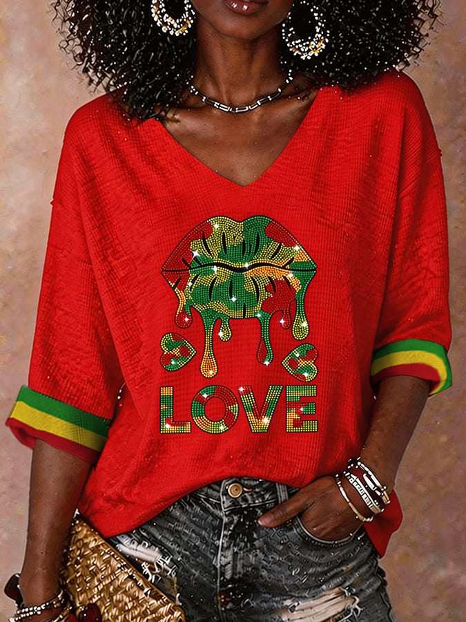 Women'S Black Juneteenth Print T-Shirt