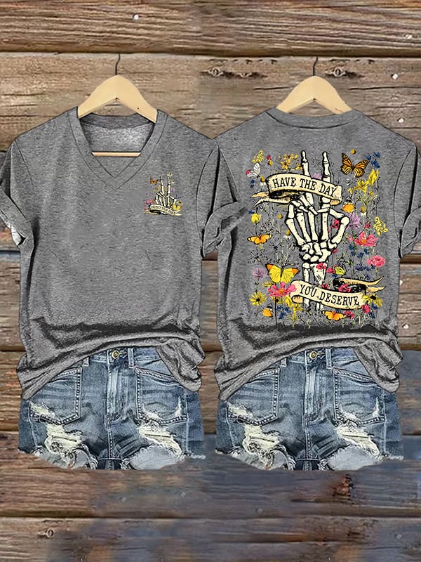 Women's Flower skull hand gesture Of WDNC Club We Do Not Care Menopause Perimenopause Print T-Shirt