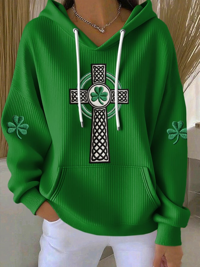 Women's St. Patrick's Day Print Hooded Collar Sweatshirt
