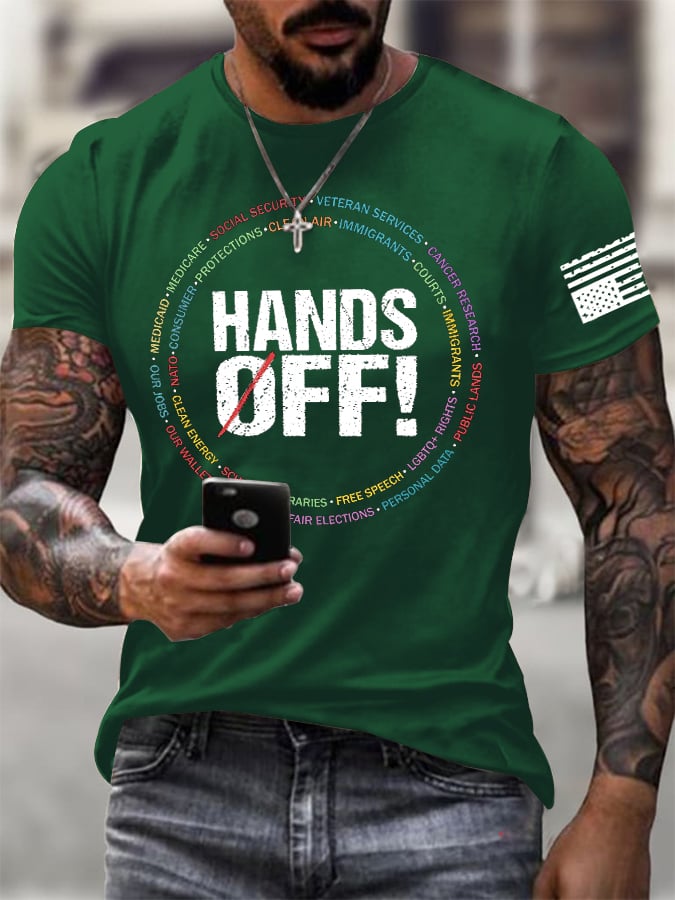 Men'S Retro Hands Off Protest Print T-Shirt