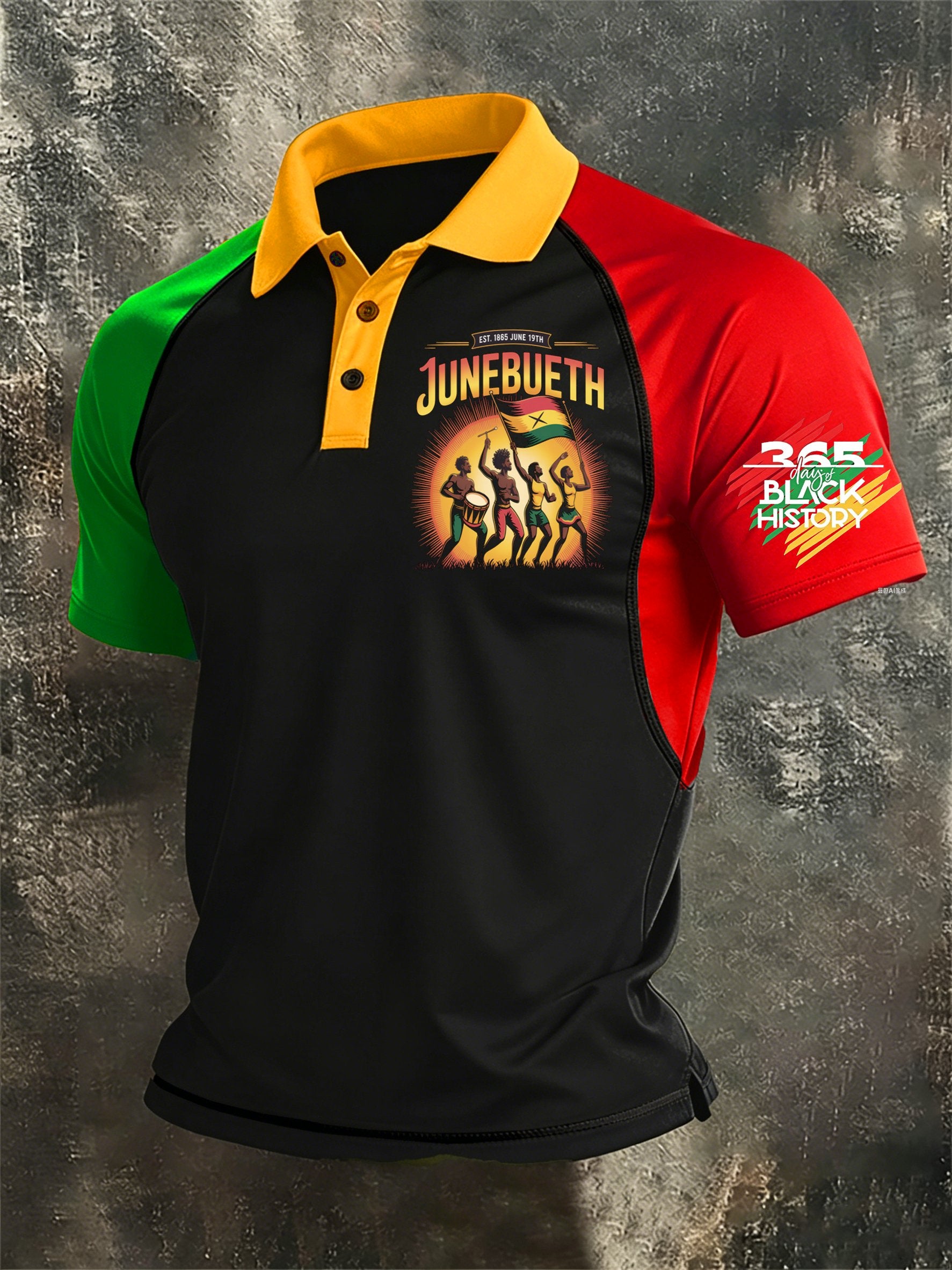 Men's Casual Retro Juneteenth Printed Polo Shirt