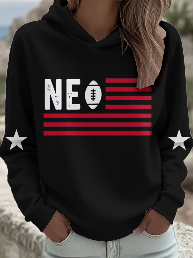 Women's Rugby Print Casual Hoodie