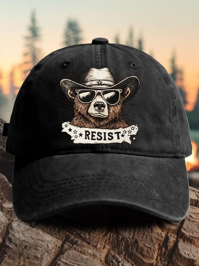 Retro Bear Resist Print Baseball Cap
