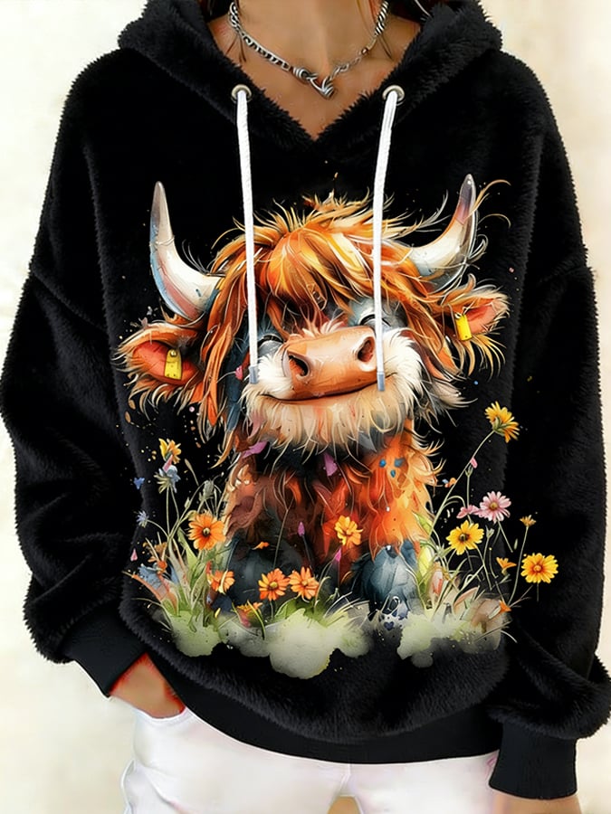Women's Fun Animal Highland Cow Print Sweatshirt