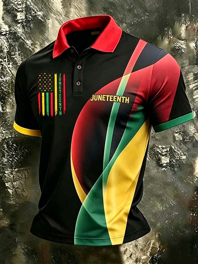 Men's Juneteenth Print Short-Sleeve Polo Shirt
