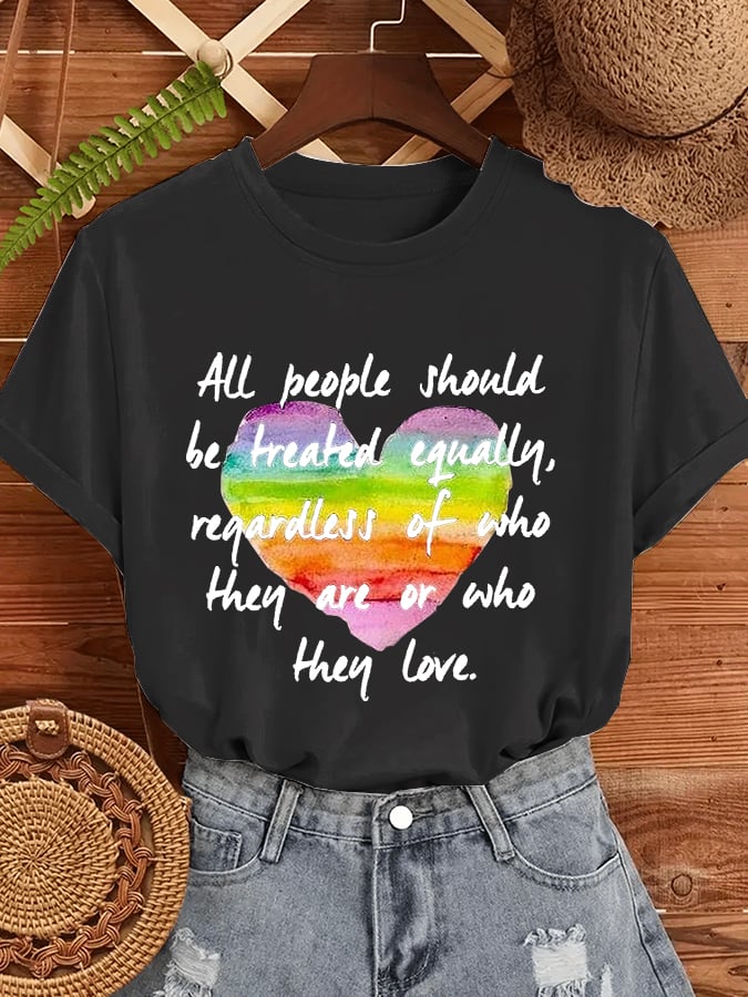 Women'S Casual Pride Month All People Should Be Treated Equally Print Short Sleeve T-Shirt