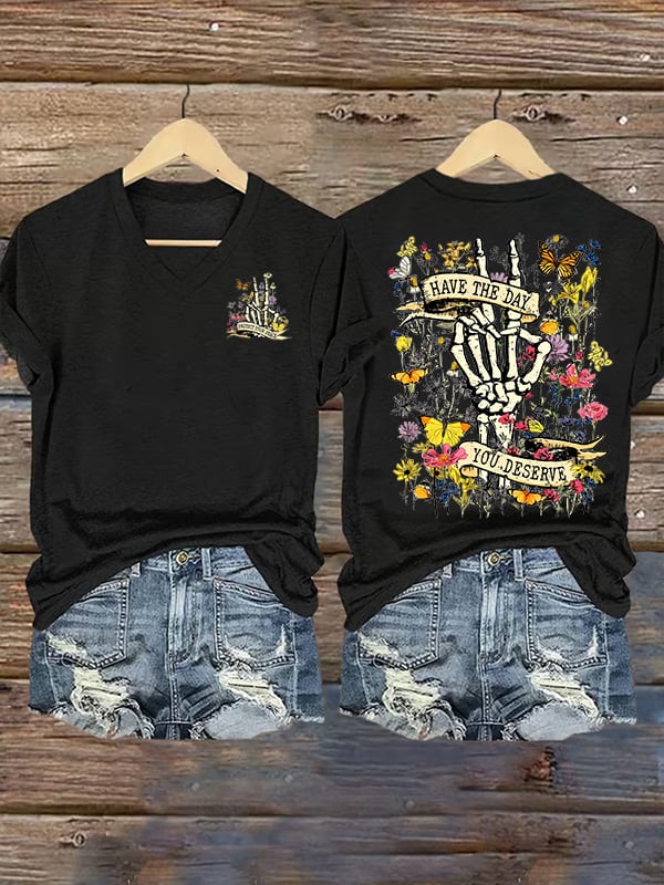 Women's Flower skull hand gesture Of WDNC Club We Do Not Care Menopause Perimenopause Print T-Shirt