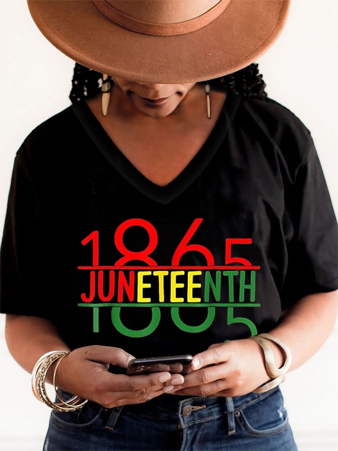 Women's Black Juneteenth Print Casuasl T-Shirt