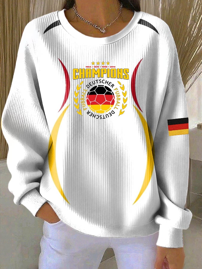 Women's Soccer Print Knit Crew Neck Long Sleeve Top