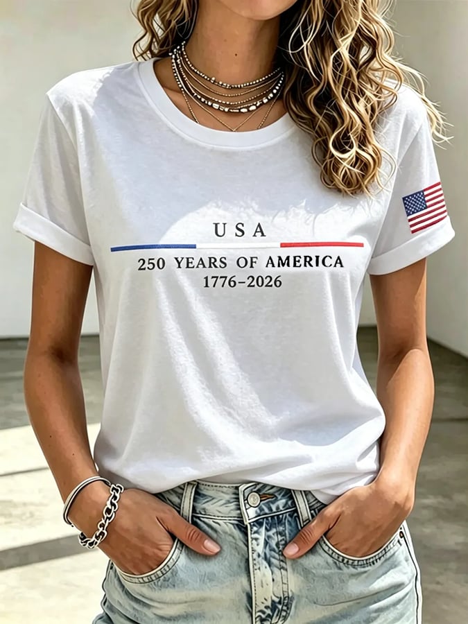 Women's casual retro American 250th T-shirt