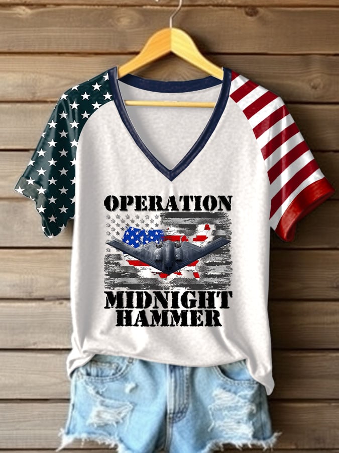 Women's "Operation Midnight Hammer" V-neck Raglan Short Sleeve T-Shirt
