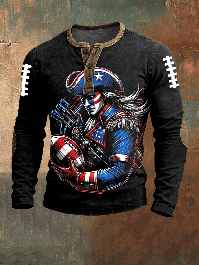 Men's Football Print Henley Top