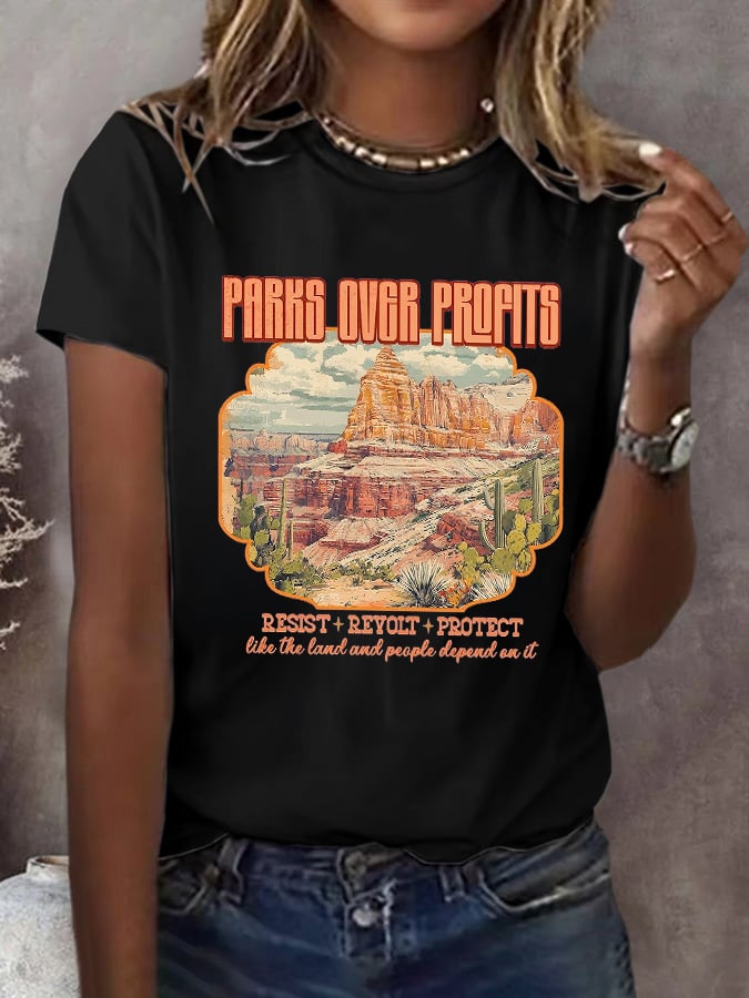 Women's Protect National Parks Printed Casual T-shirt