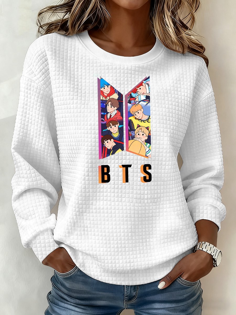Women's K-pop Printed Long-Sleeve Sweatshirt