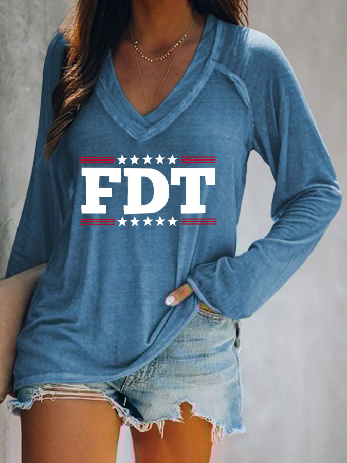 Women's FTD printed long-sleeved T-shirt