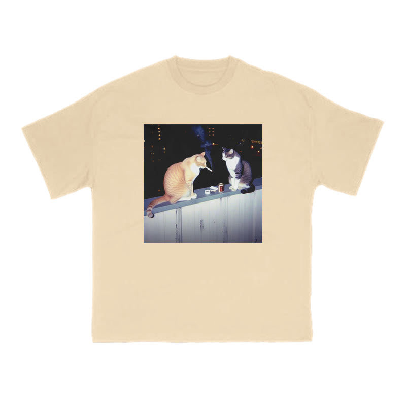 Unisex Smoking Decadent Cat Print T-shirt
