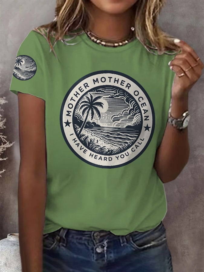 Retro Mother, Mother Ocean, I Have Heard You Call Print T-Shirt