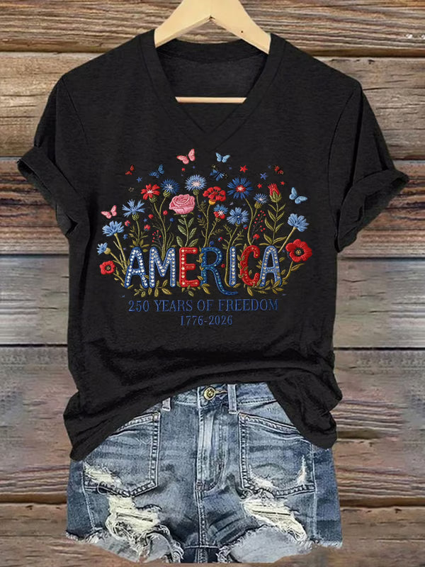 Women's casual retro American 250th T-shirt