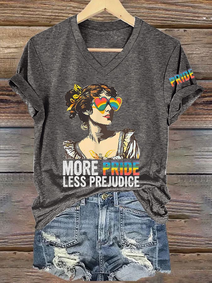 Women LGBTQ More Pride Less Prejudice Print Short Sleeve T-Shirt