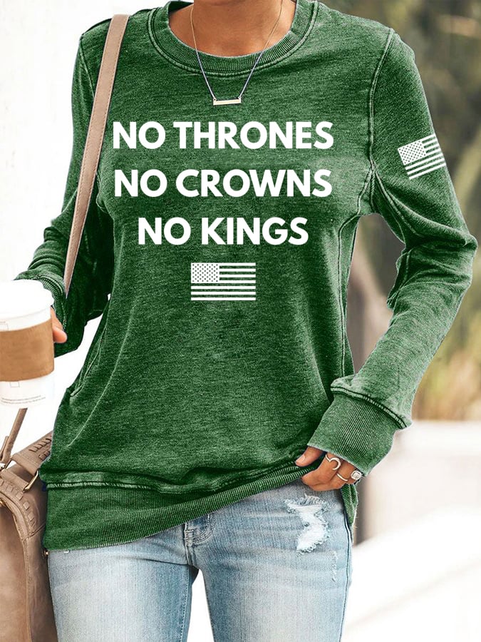 Women's No Thrones No Crowns No Kings Print Round Neck Sweatshirt