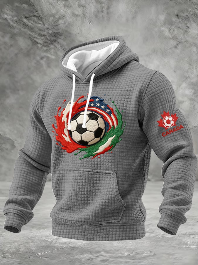 Men's Canadian Football Fan Color-Block Plaid Hooded Sweatshirt