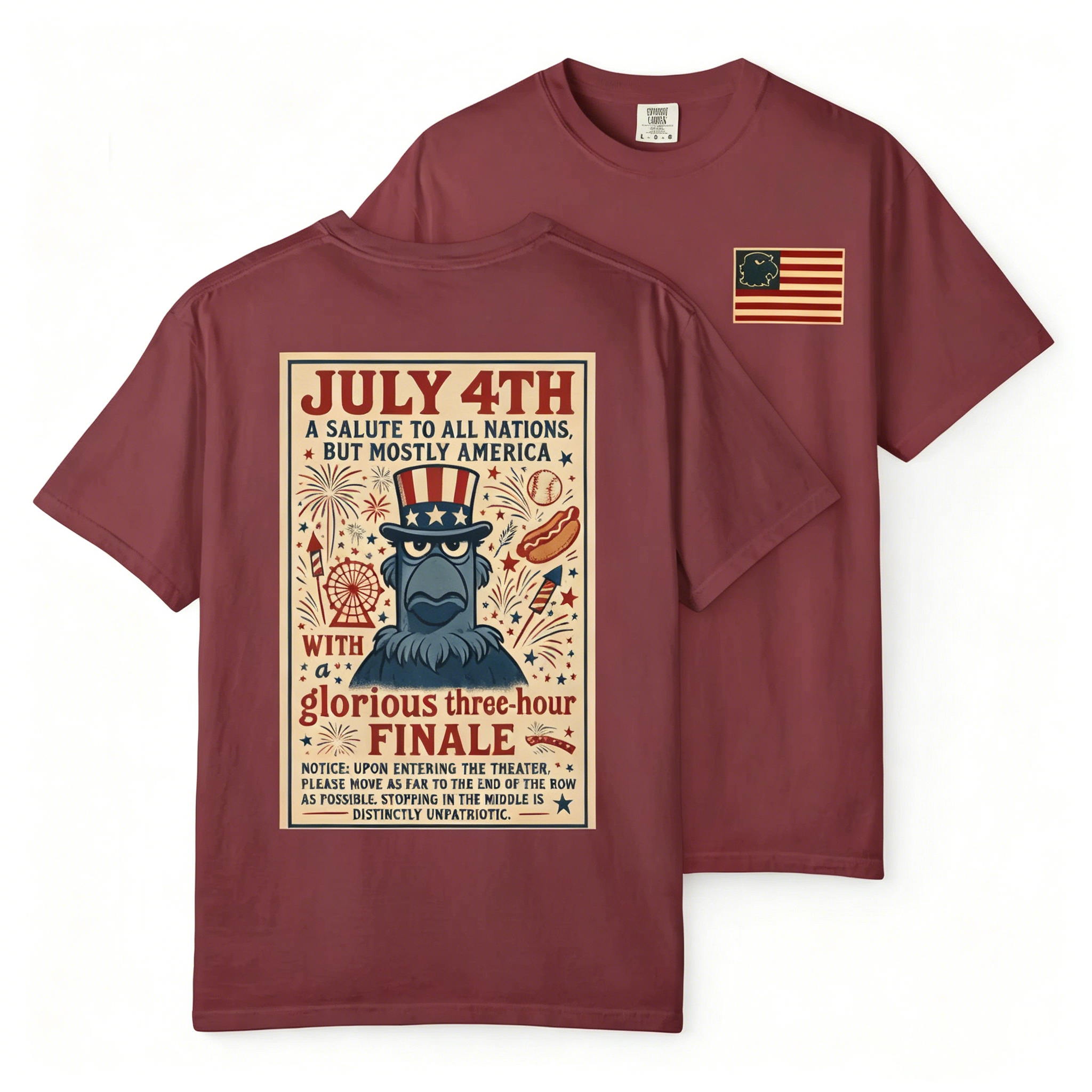 Unisex Patriotic Eagle July 4th Fireworks Celebration Casual Cotton Fabric T-Shirt