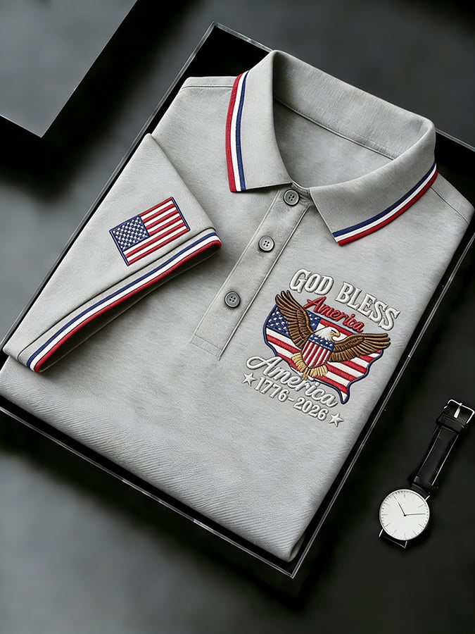 Men's Retro 250th Anniversary of the United States Print Independence Day Cross Print Polo Shirt