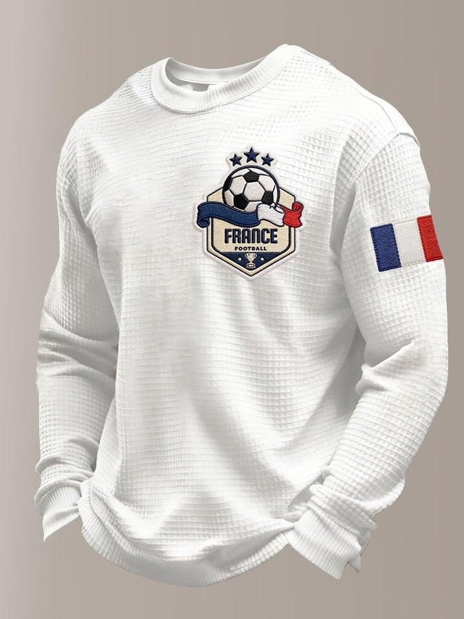 Men's Retro French Football Printed Casual Long-Sleeved Top
